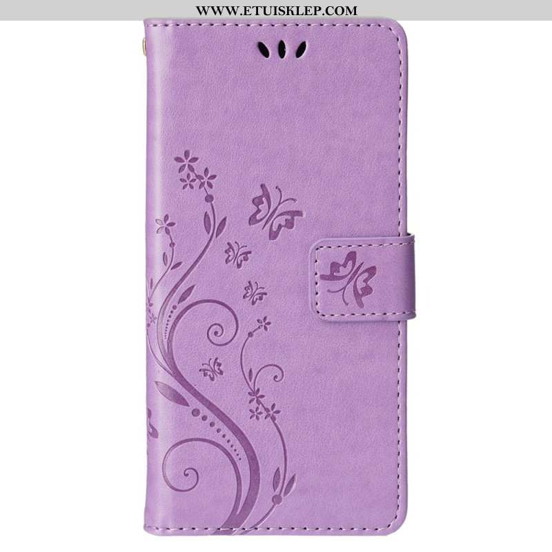 Etui Folio do iPhone 15 Kwiaty Ze Smyczą